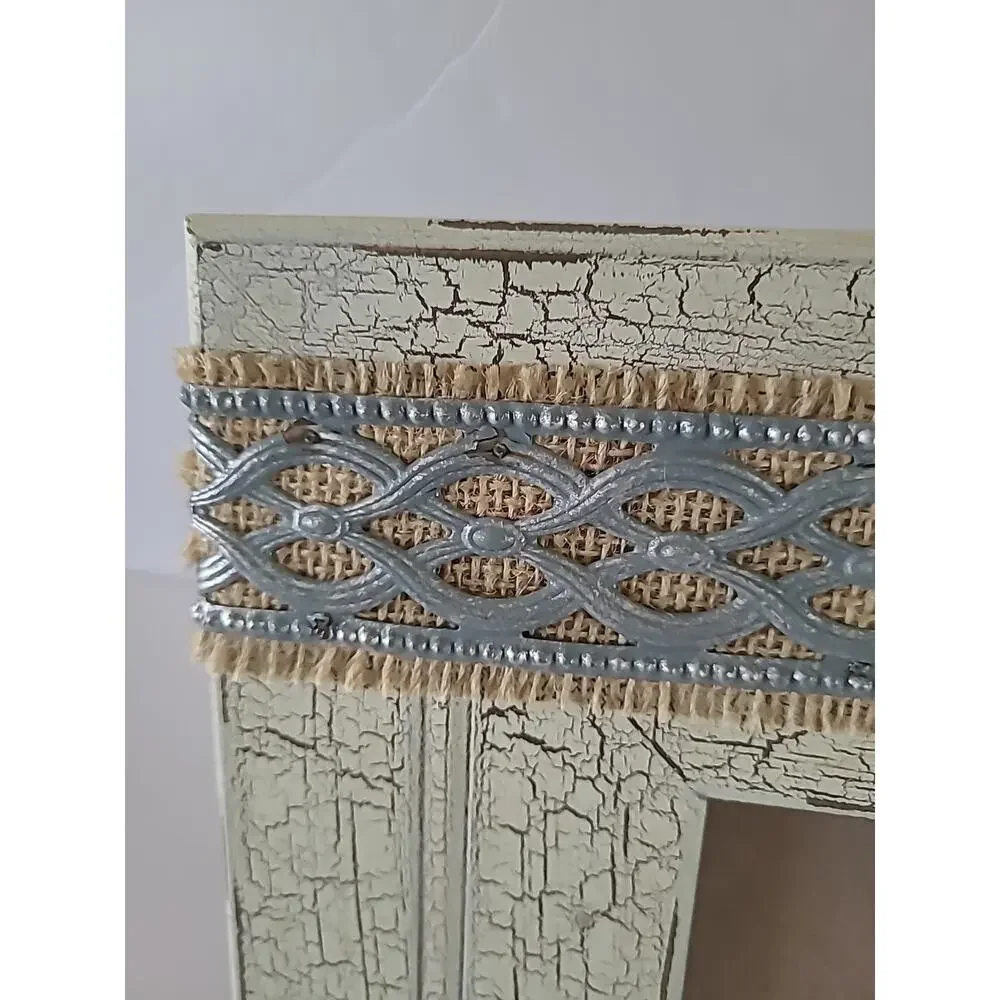 Country Style Picture Frame w/ Metal Flower Holds 3